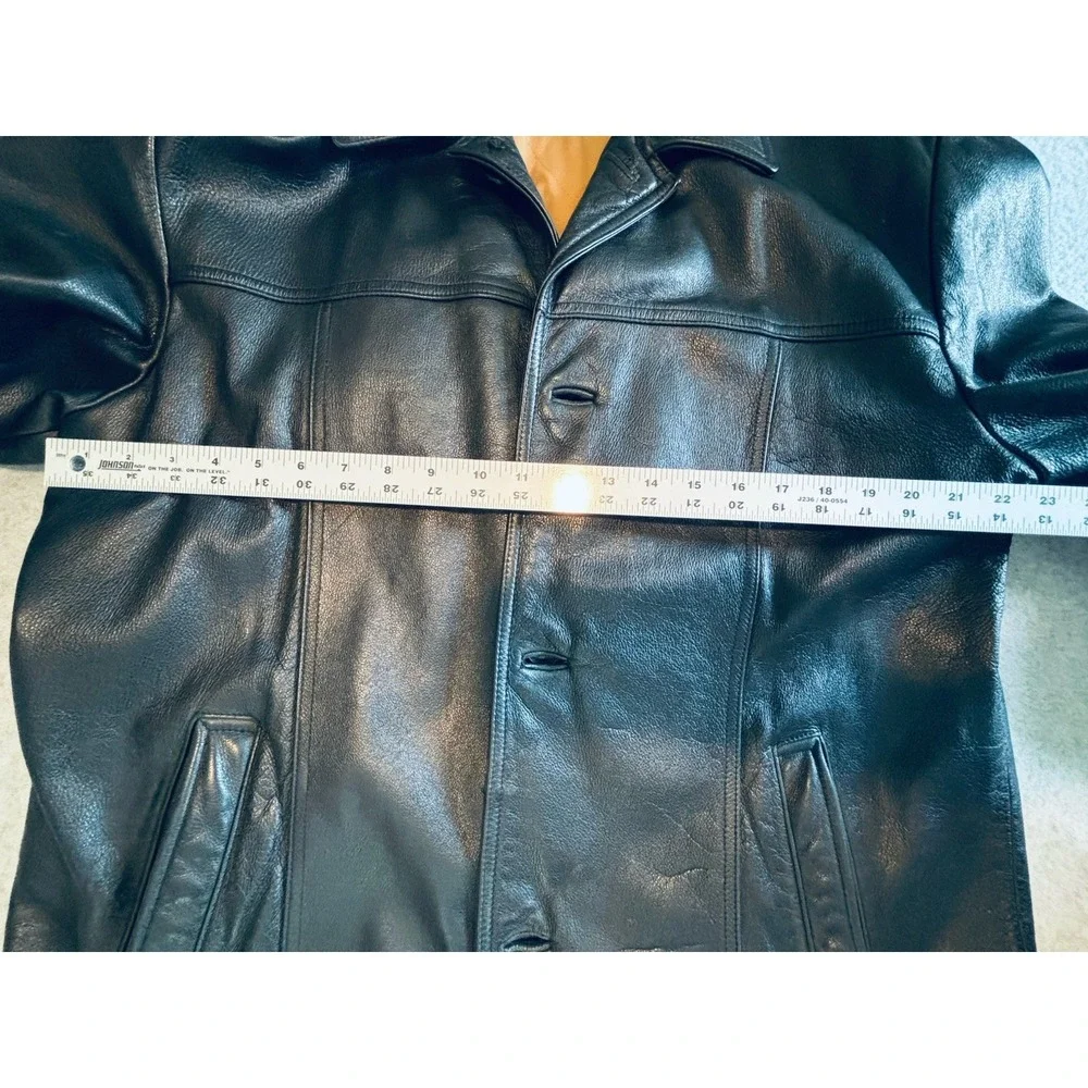 Dockers Men's 100% Leather Black Trench‎ Coat Jacket Quilted Lining Large Read